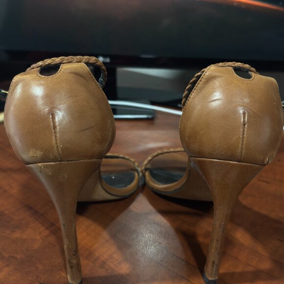 Stuart Weitzman Brown/Cognac Braided Straps Heels Round Size 6 - Picture 2 of 8